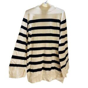 Steve Madden Striped Turtleneck Oversize Flowy Knit Pullover Ribbed Sweater M